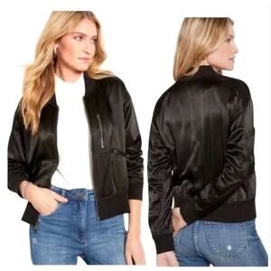 Evereve Gemma Satin Bomber Black Jacket Womens size Small